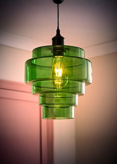 ValueLights Lane Green Glass 5 Tier Layered Easy Fit Ceiling Pendant Lamp Shade