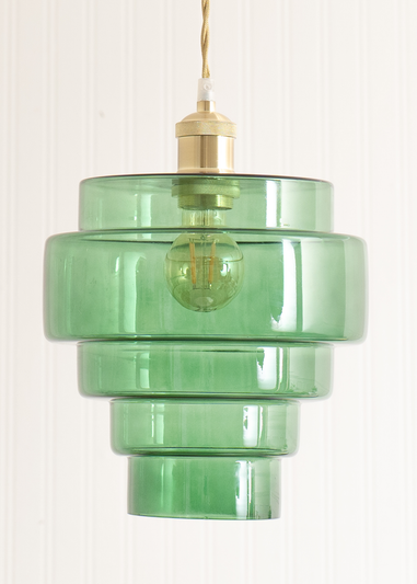 ValueLights Lane Green Glass 5 Tier Layered Easy Fit Ceiling Pendant Lamp Shade