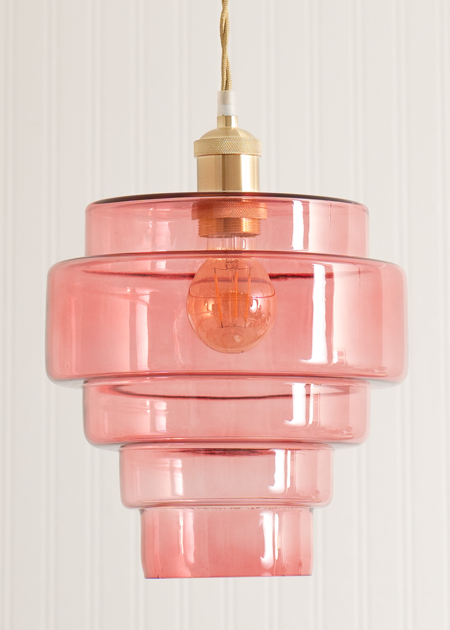 ValueLights Lane Pink Glass 5 Tier Layered Easy Fit Ceiling Pendant Lamp Shade