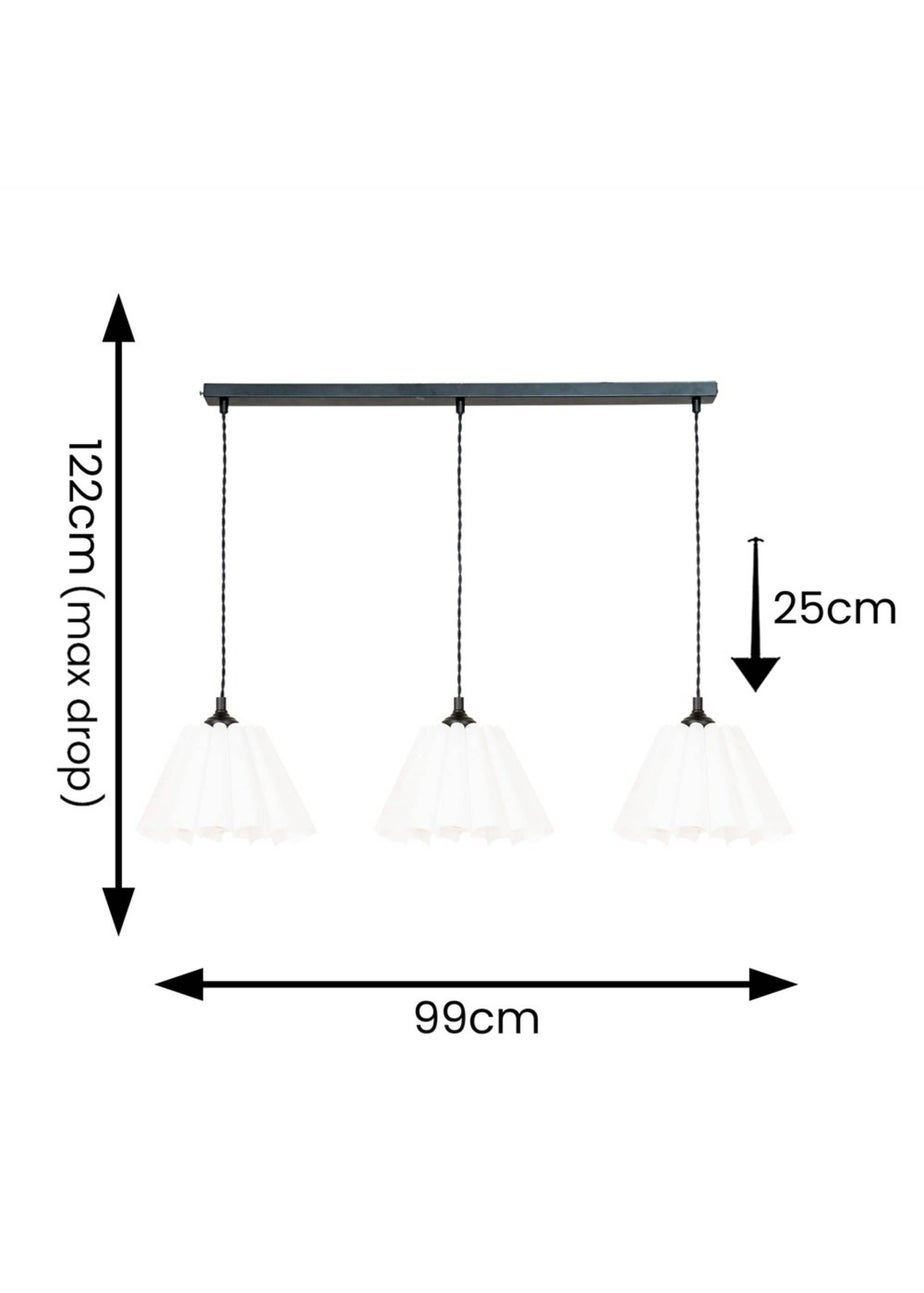 ValueLights Lauren White Pleated Shade 3 Drop Bar Matte Black Diner Ceiling Pendant Light