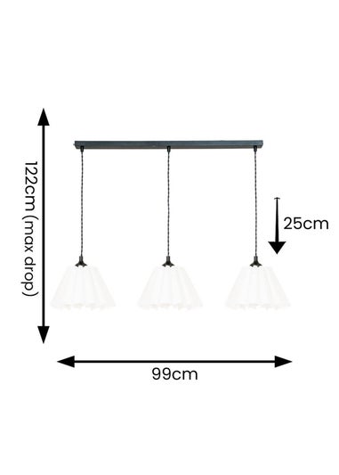 ValueLights Lauren White Pleated Shade 3 Drop Bar Matte Black Diner Ceiling Pendant Light