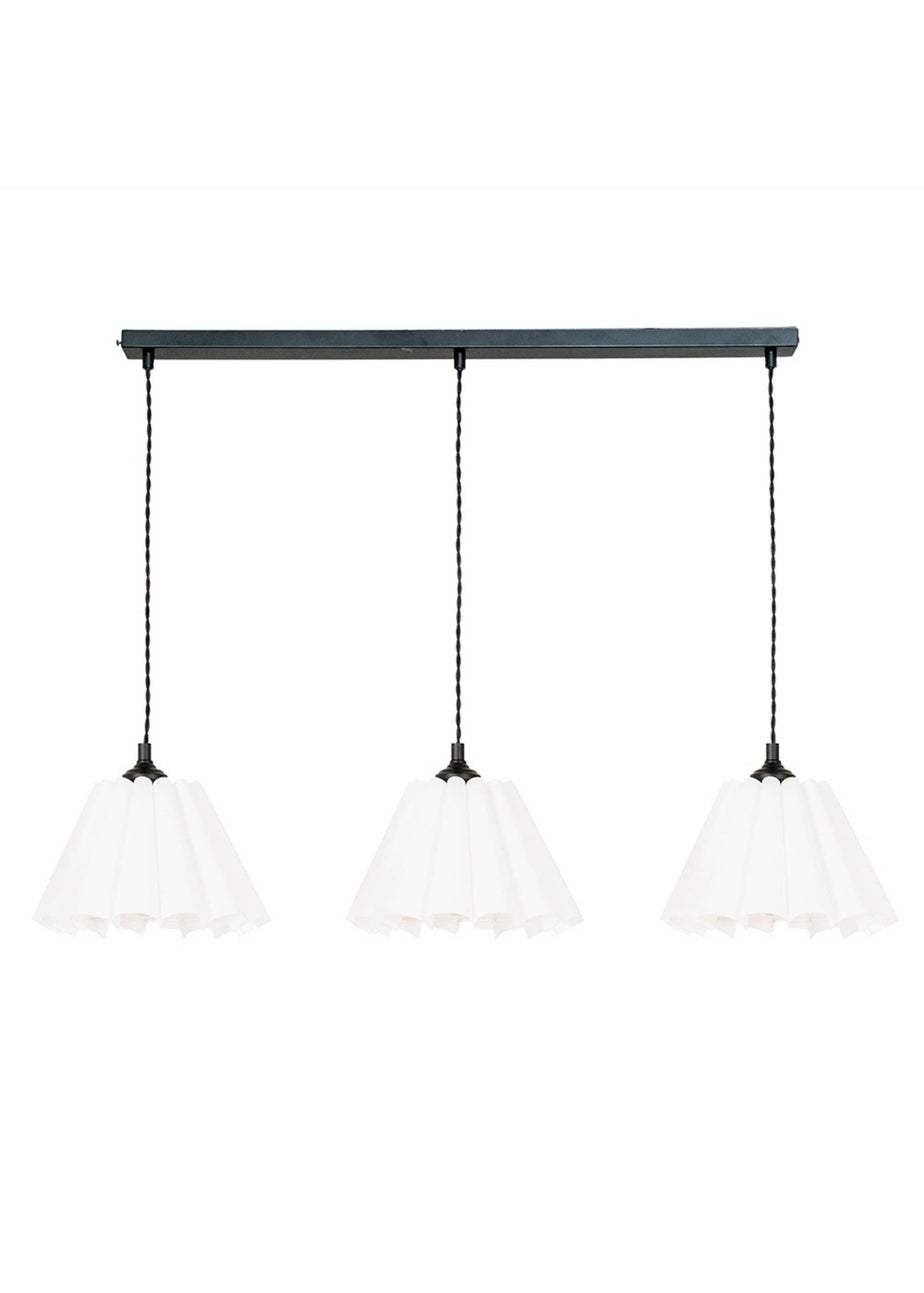 ValueLights Lauren White Pleated Shade 3 Drop Bar Matte Black Diner Ceiling Pendant Light