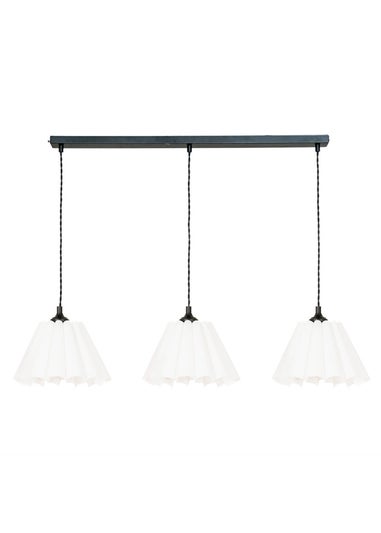ValueLights Lauren White Pleated Shade 3 Drop Bar Matte Black Diner Ceiling Pendant Light