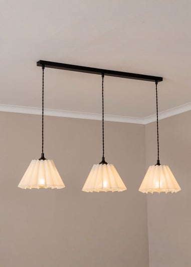 ValueLights Lauren White Pleated Shade 3 Drop Bar Matte Black Diner Ceiling Pendant Light