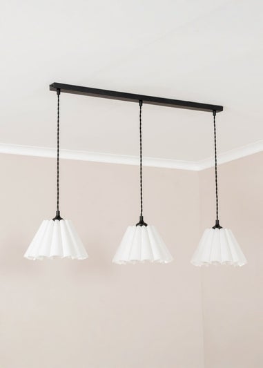 ValueLights Lauren White Pleated Shade 3 Drop Bar Matte Black Diner Ceiling Pendant Light