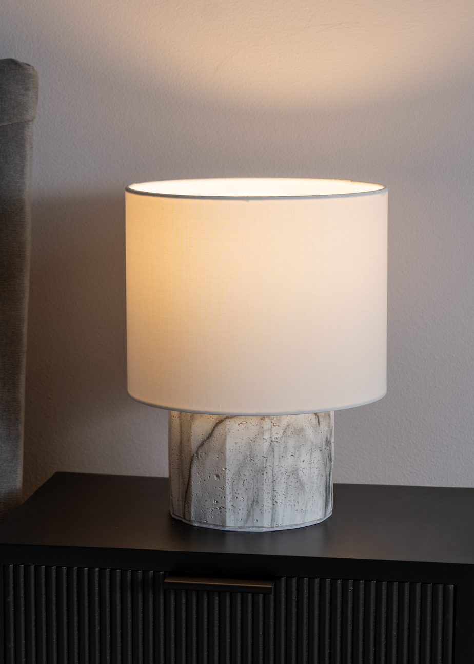 ValueLights Melanie White Marble Effect Table Lamp with White Linen Lamp Shade
