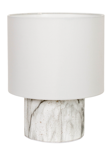 ValueLights Melanie White Marble Effect Table Lamp with White Linen Lamp Shade