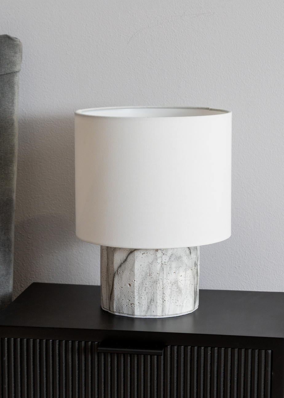 ValueLights Melanie White Marble Effect Table Lamp with White Linen Lamp Shade