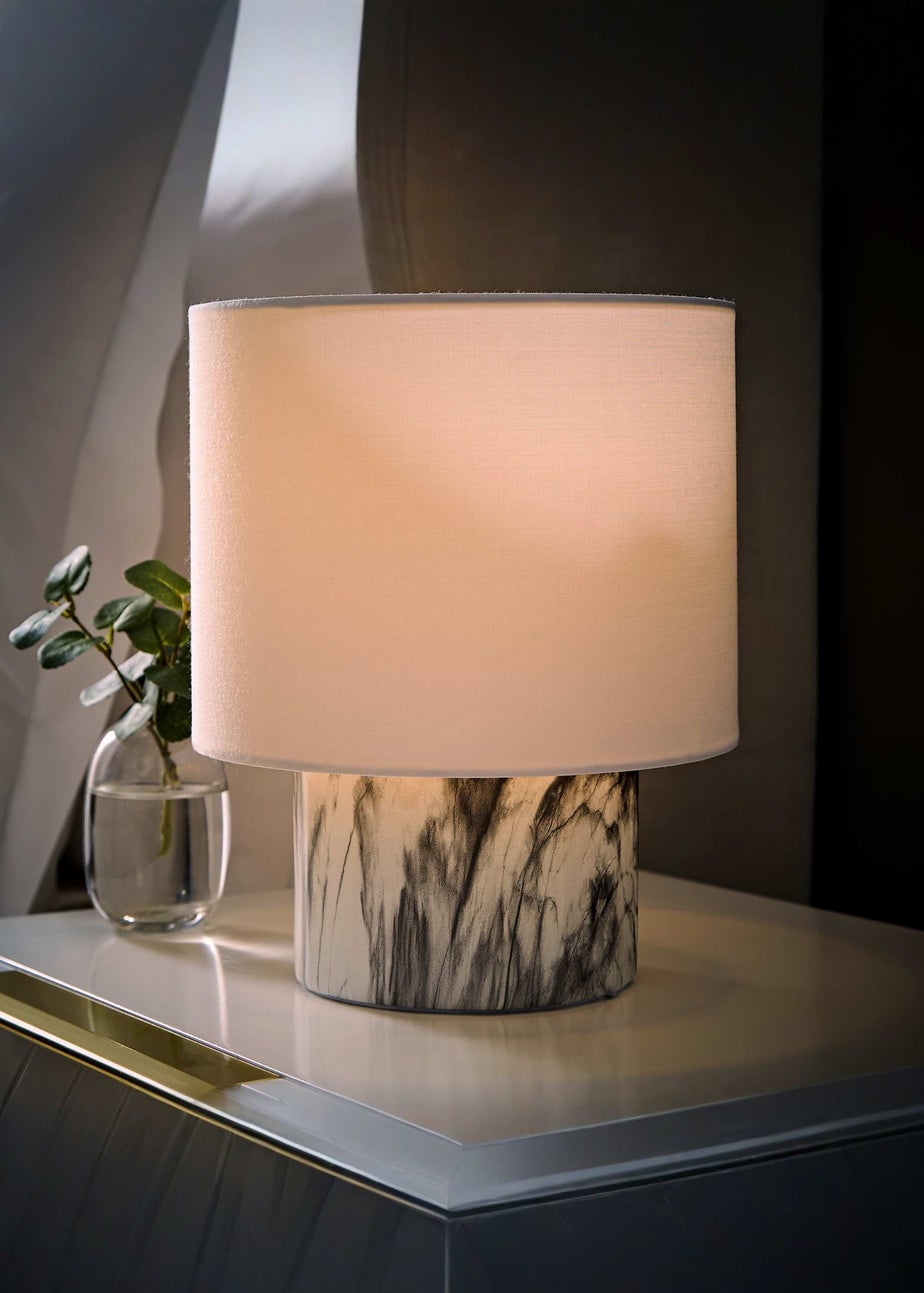 ValueLights Melanie Marble Effect Table Lamp with Linen Shade