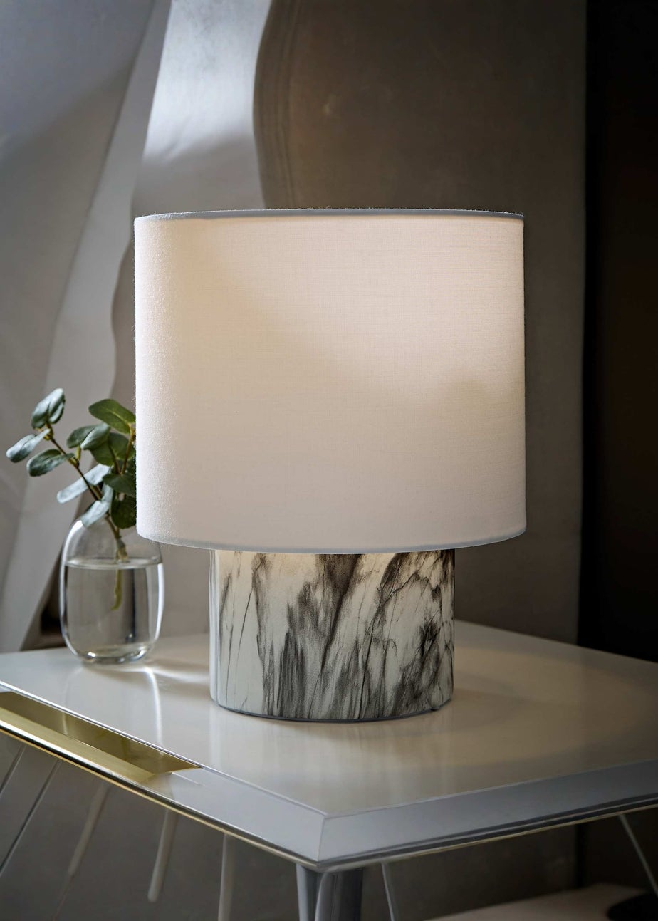 ValueLights Melanie Marble Effect Table Lamp with Linen Shade
