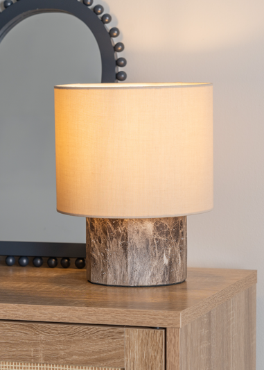 ValueLights Melanie Dark Marble Effect Table Lamp with Natural Linen Lamp Shade