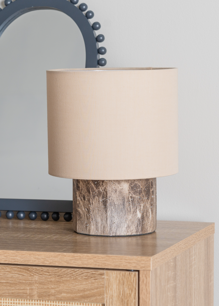 ValueLights Melanie Dark Marble Effect Table Lamp with Natural Linen Lamp Shade