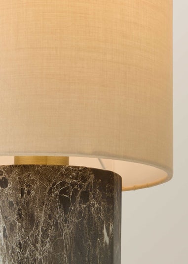 ValueLights Melanie Dark Marble Effect Table Lamp with Natural Linen Lamp Shade