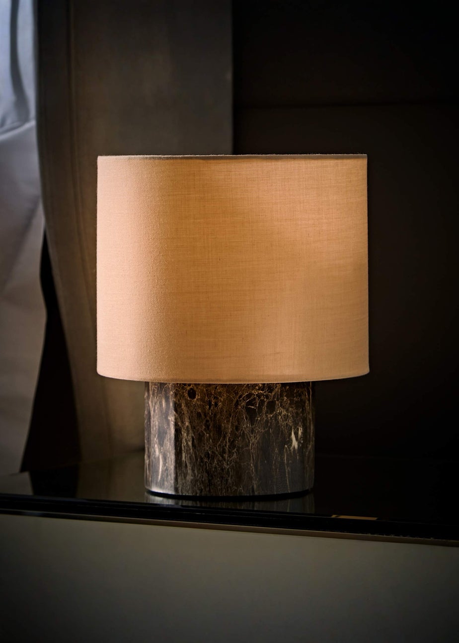 ValueLights Melanie Dark Marble Effect Table Lamp with Natural Linen Lamp Shade