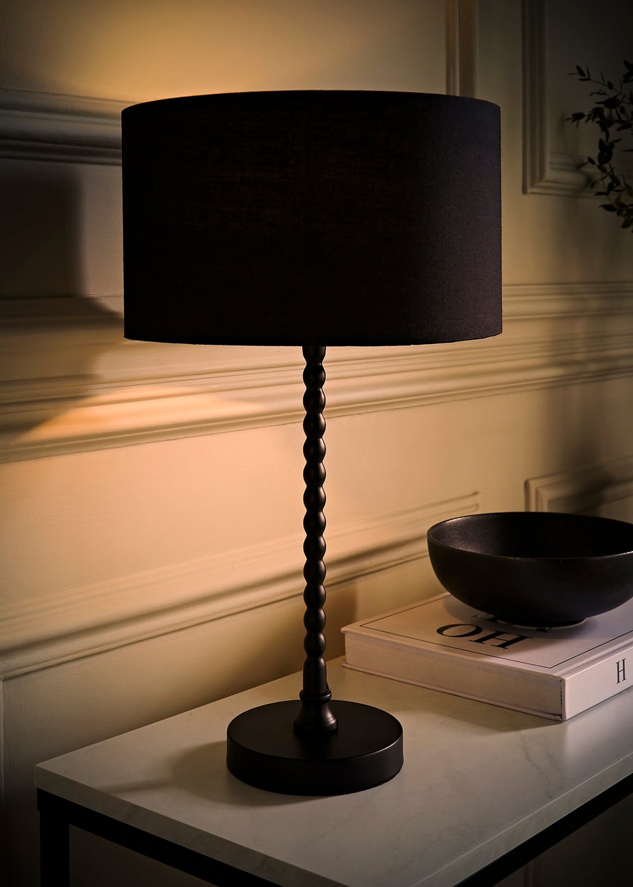ValueLights Maeve Black Fabric Drum Lamp Shade Bobbin Bobble Table Lamp
