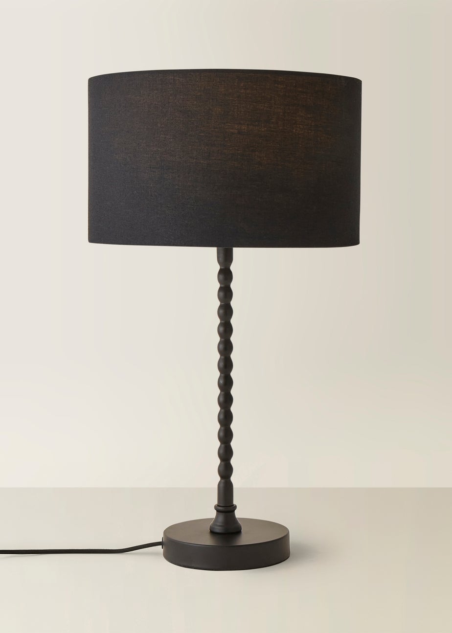 ValueLights Maeve Black Fabric Drum Lamp Shade Bobbin Bobble Table Lamp