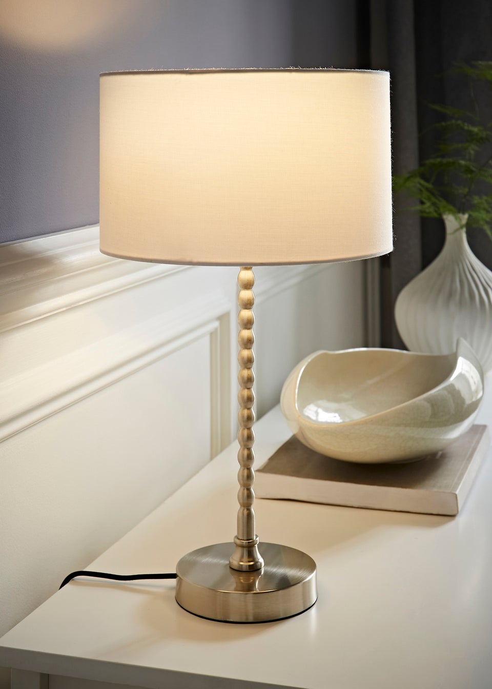 ValueLights Maeve Black Fabric Drum Lamp Shade Bobbin Bobble Table Lamp