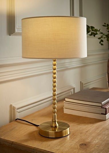 ValueLights Maeve Black Fabric Drum Lamp Shade Bobbin Bobble Table Lamp
