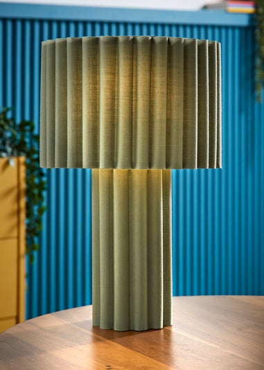 ValueLights Lenny Drum Lamp Shade Colour Drench Ribbed Full Fabric Table Lamp