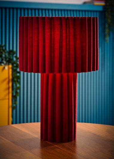 ValueLights Lenny Drum Lamp Shade Colour Drench Ribbed Full Fabric Table Lamp