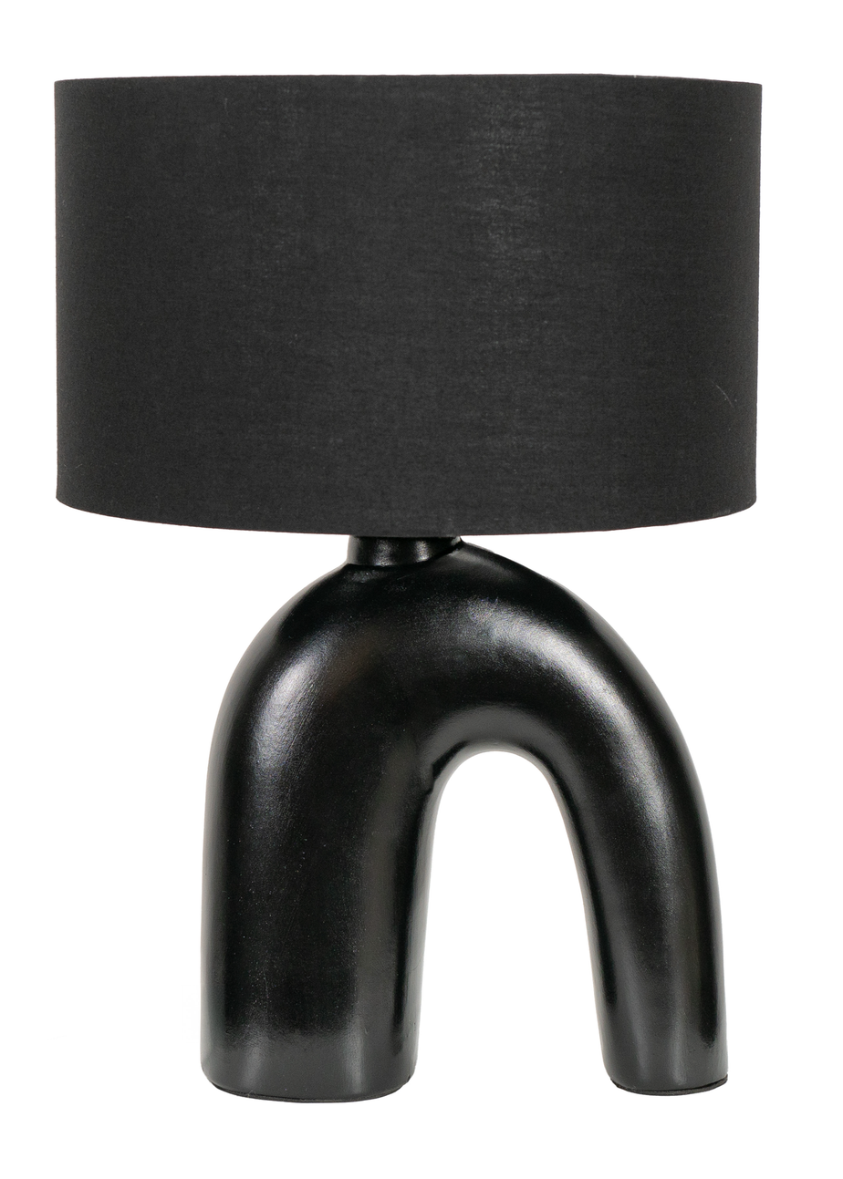 ValueLights Lia Black Fabric Drum Lamp Shade Black Arch Abstract Ceramic Table Lamp