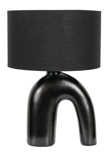 ValueLights Lia Black Fabric Drum Lamp Shade Black Arch Abstract Ceramic Table Lamp