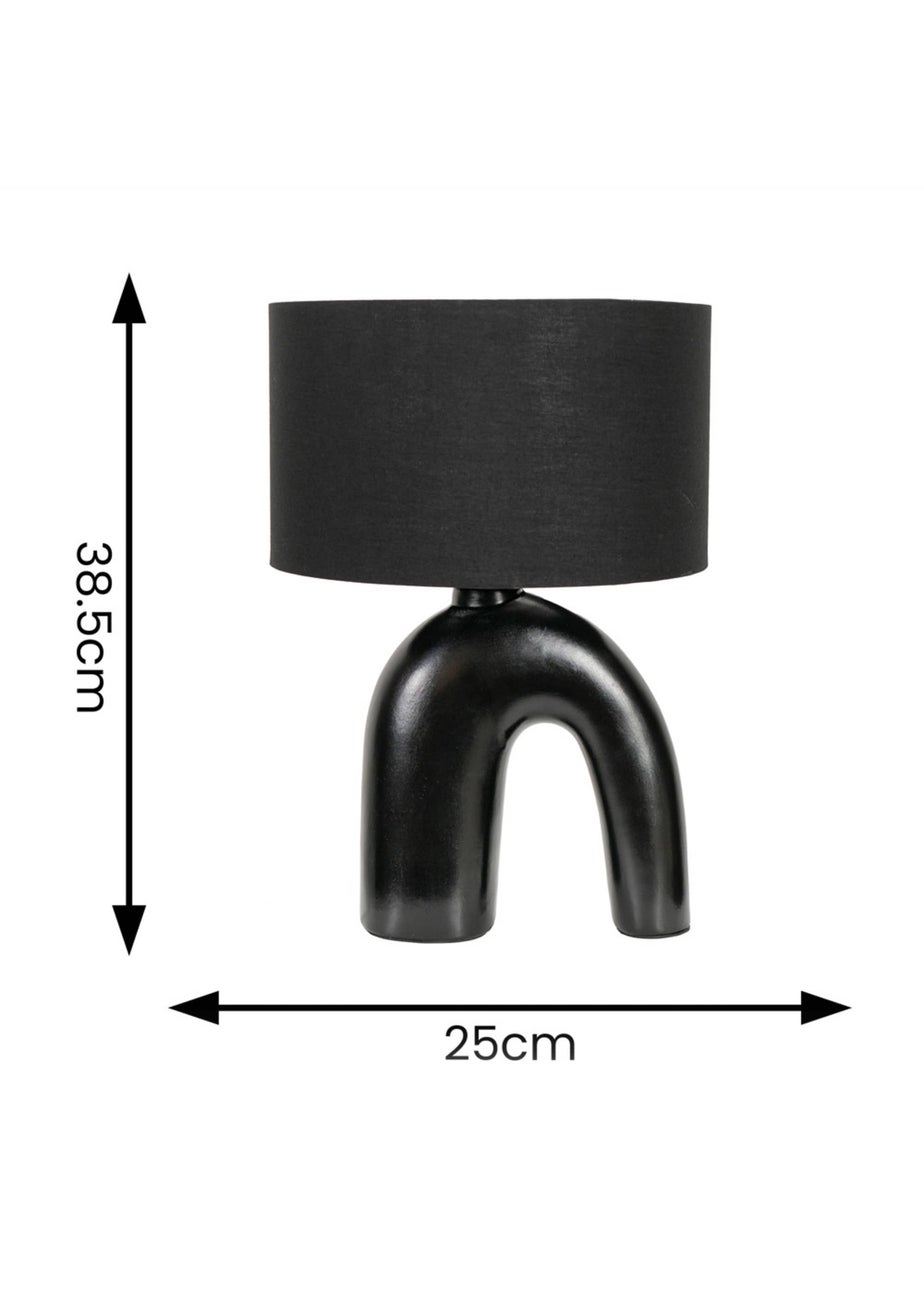 ValueLights Lia Black Fabric Drum Lamp Shade Black Arch Abstract Ceramic Table Lamp