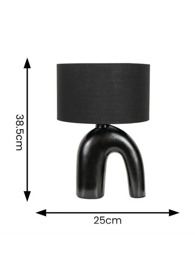 ValueLights Lia Black Fabric Drum Lamp Shade Black Arch Abstract Ceramic Table Lamp