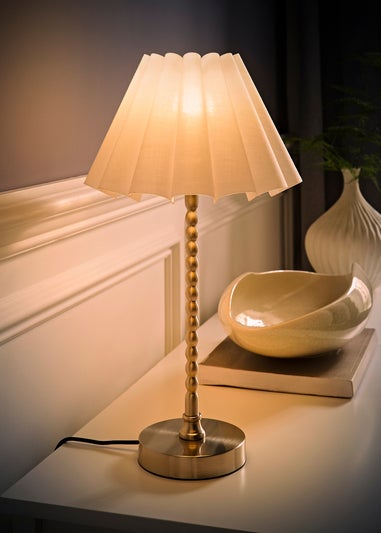 ValueLights Maeve White Scallop Pleated Taper Shade Bobbin Bobbles Table Lamp