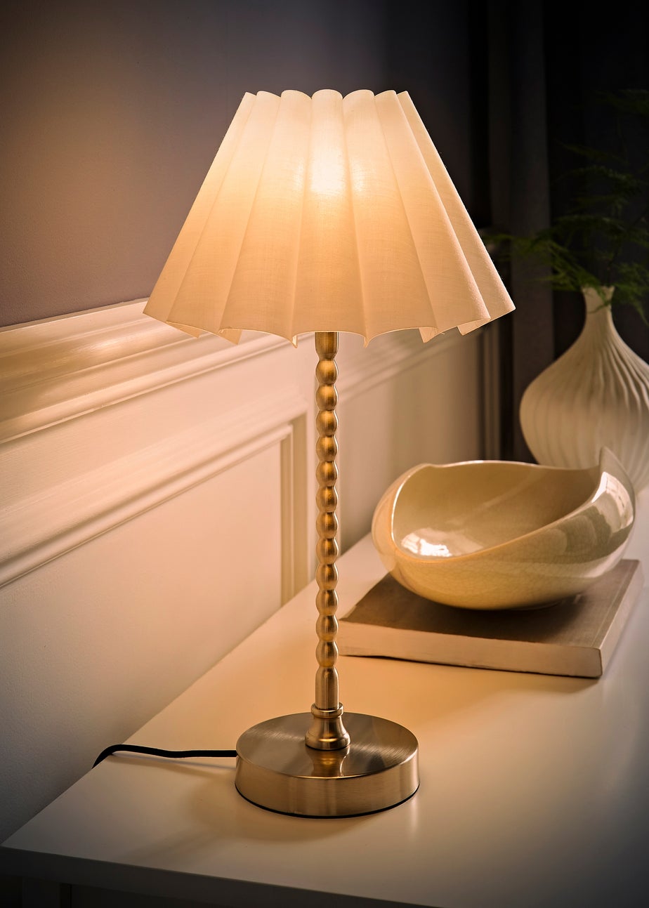 ValueLights Maeve White Scallop Pleated Taper Shade Bobbin Bobbles Table Lamp
