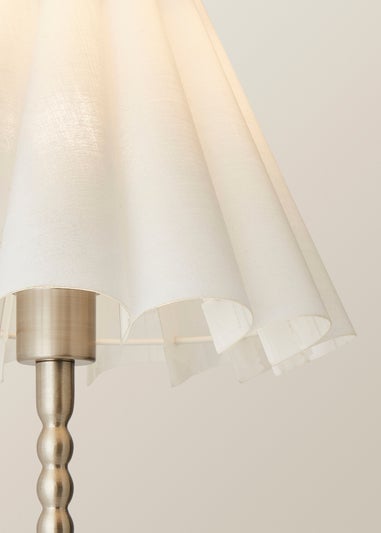 ValueLights Maeve White Scallop Pleated Taper Shade Bobbin Bobbles Table Lamp