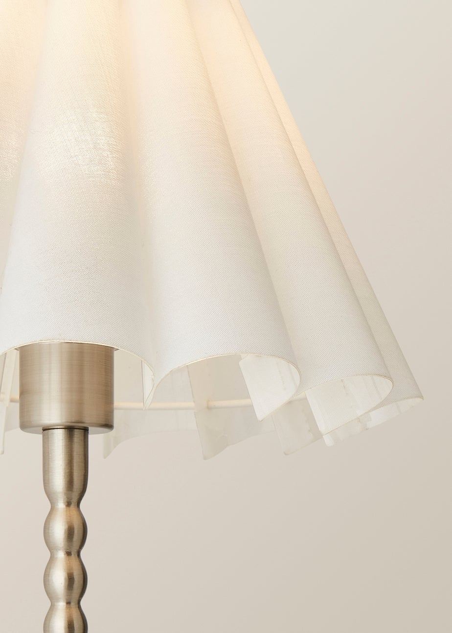 ValueLights Maeve White Scallop Pleated Taper Shade Bobbin Bobbles Table Lamp