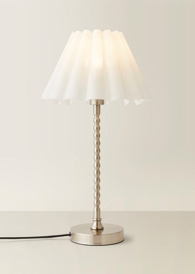 ValueLights Maeve White Scallop Pleated Taper Shade Bobbin Bobbles Table Lamp