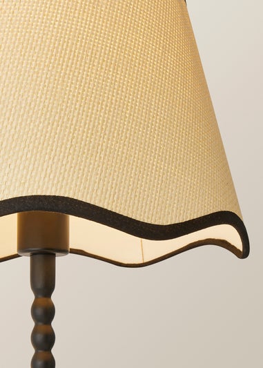 ValueLights Maeve Natural Scallop Black Trim Drum Shade Bobbin Bobble Table Lamp