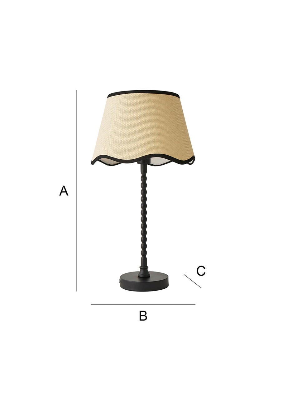 ValueLights Maeve Natural Scallop Black Trim Drum Shade Bobbin Bobble Table Lamp