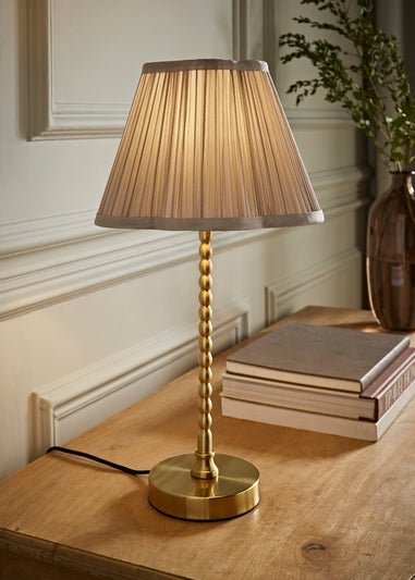 ValueLights Maeve Light Grey Pleated Faux Silk Scallop Shade Bobbin Table Lamp