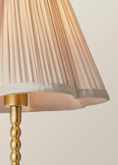 ValueLights Maeve Light Grey Pleated Faux Silk Scallop Shade Bobbin Table Lamp