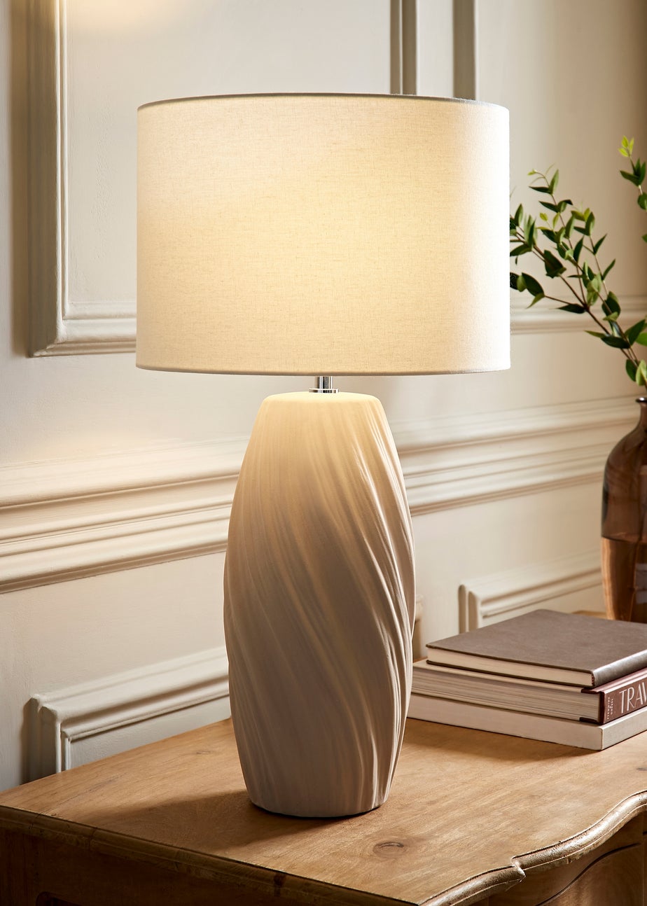 ValueLights Lydia Natural Linen Drum Lamp Shade Tall Swirl Matte Natural Table Lamp
