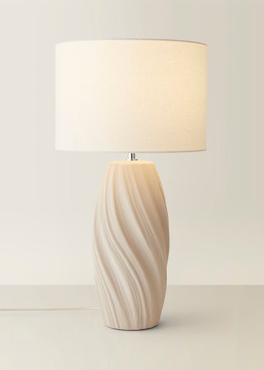 ValueLights Lydia Natural Linen Drum Lamp Shade Tall Swirl Matte Natural Table Lamp