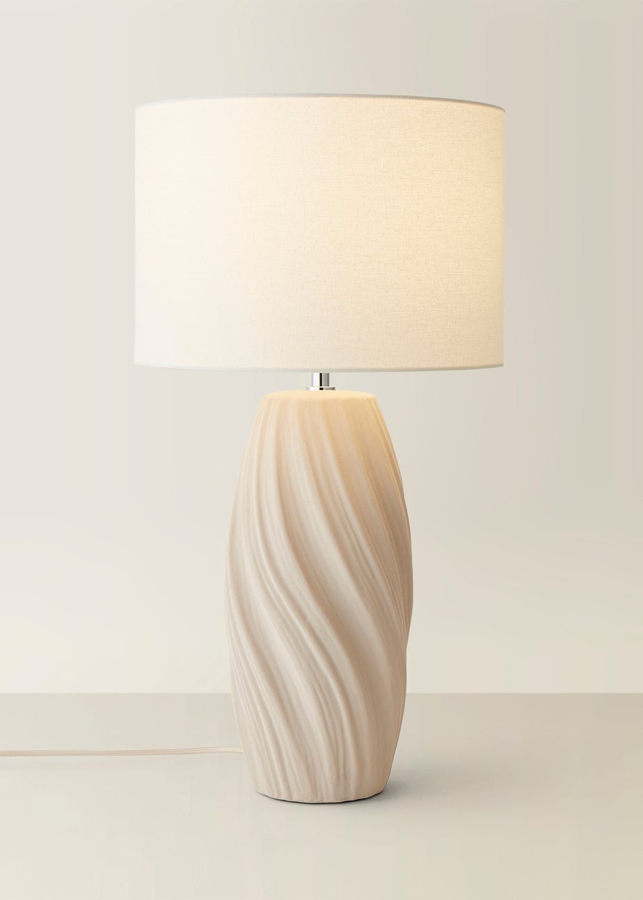 ValueLights Lydia Natural Linen Drum Lamp Shade Tall Swirl Matte Natural Table Lamp