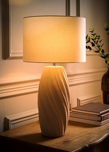 ValueLights Lydia Natural Linen Drum Lamp Shade Tall Swirl Matte Natural Table Lamp