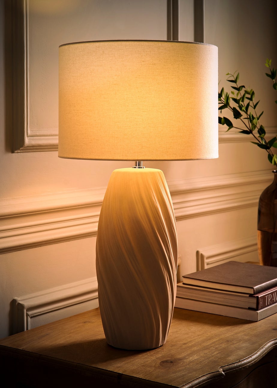 ValueLights Lydia Natural Linen Drum Lamp Shade Tall Swirl Matte Natural Table Lamp