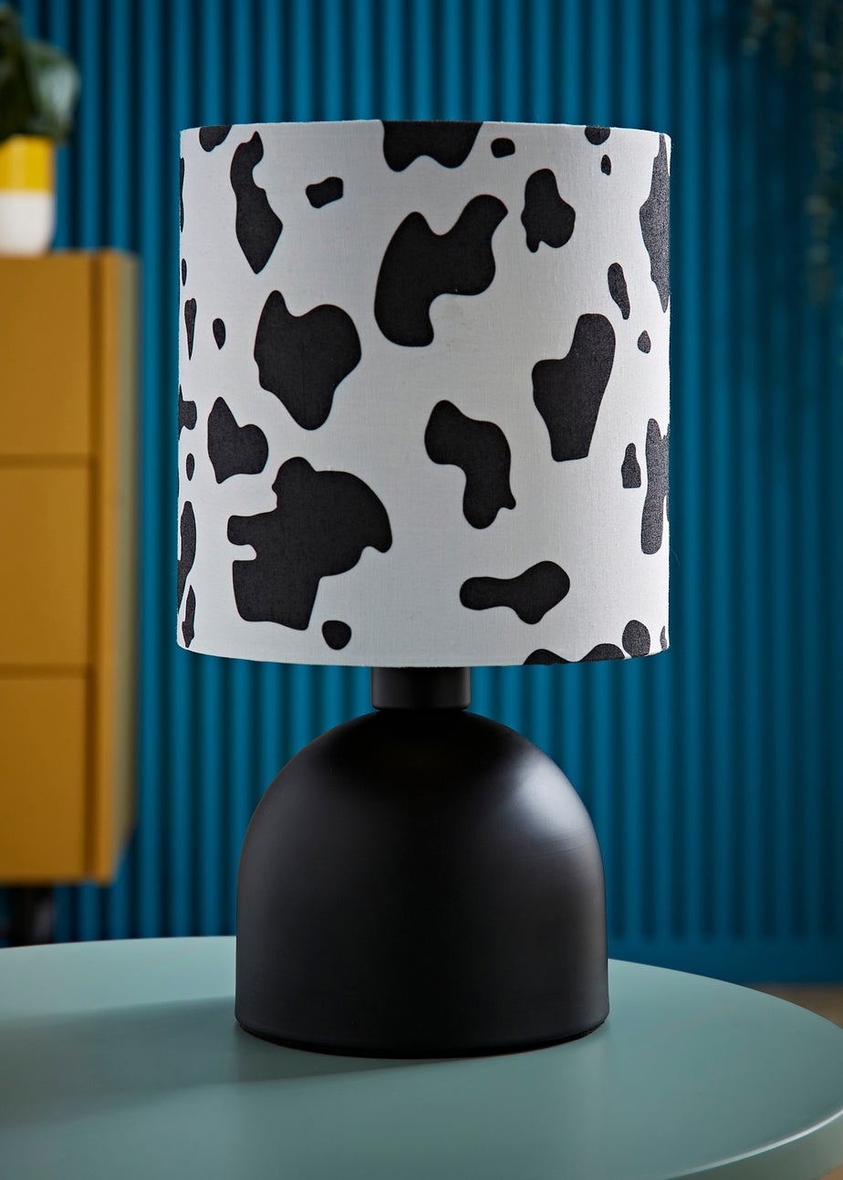 ValueLights Miley Cow Print Drum Lamp Shade Matte Black Table Lamp