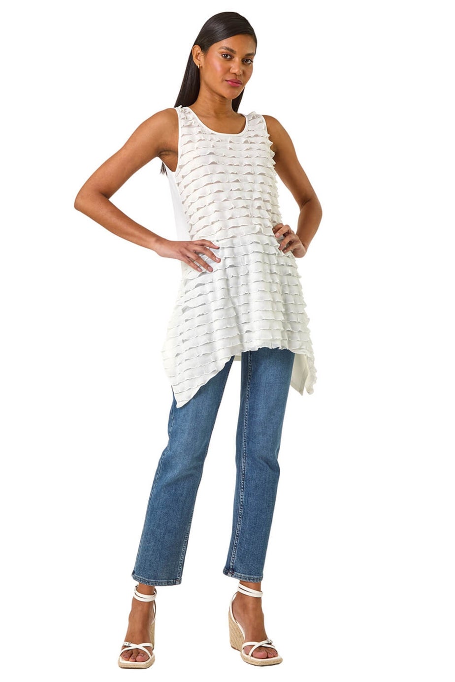Roman Ivory Frill Detail Tunic Top