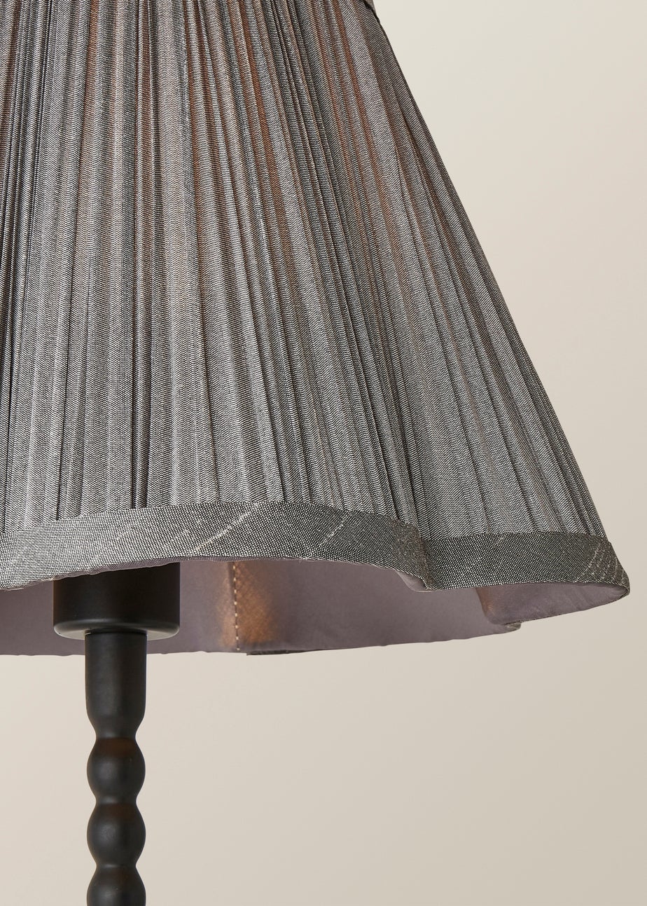 ValueLights Maeve Pleated Faux Silk Scallop Shade Black Bobbin Bobble Table Lamp