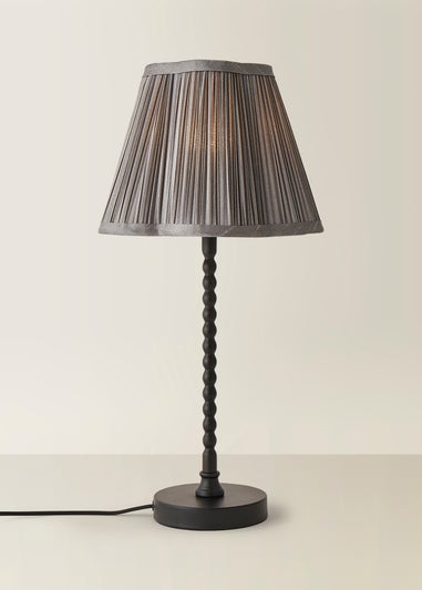ValueLights Maeve Pleated Faux Silk Scallop Shade Black Bobbin Bobble Table Lamp