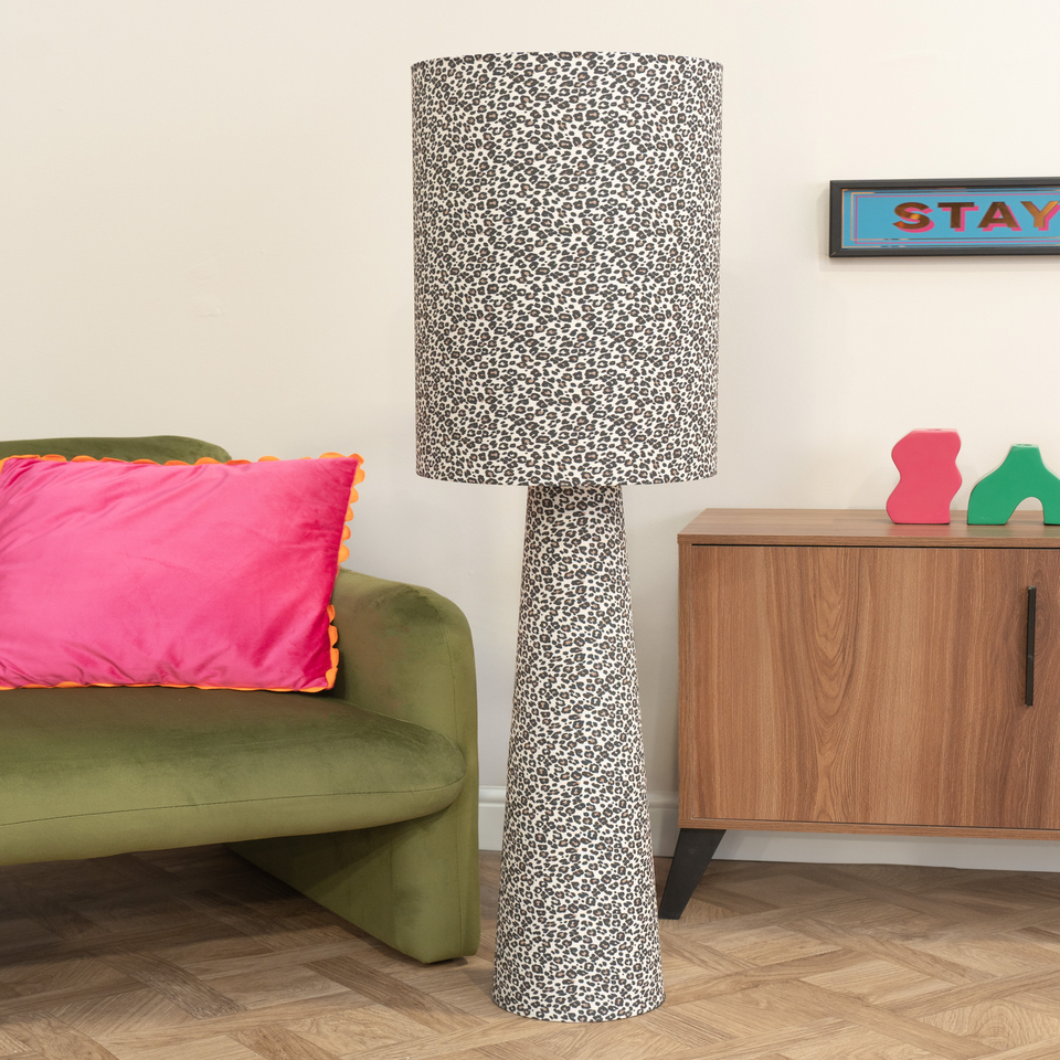 ValueLights Bertie Leopard Print Full Fabric Midi Floor Lamp
