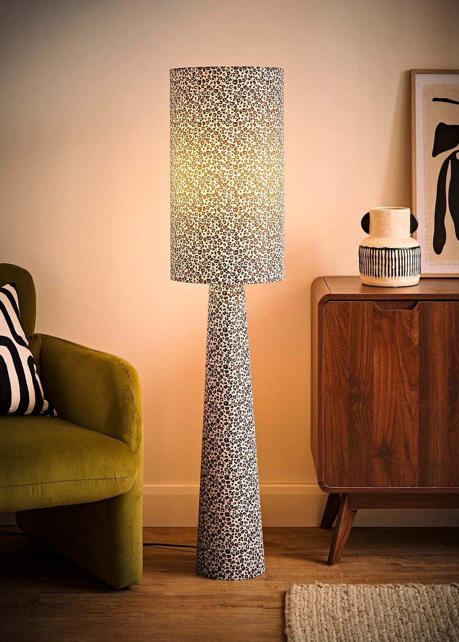 ValueLights Bertie Leopard Print Full Fabric Midi Floor Lamp