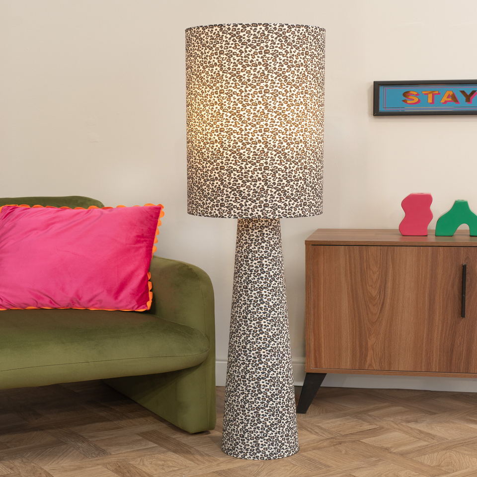 ValueLights Bertie Leopard Print Full Fabric Midi Floor Lamp