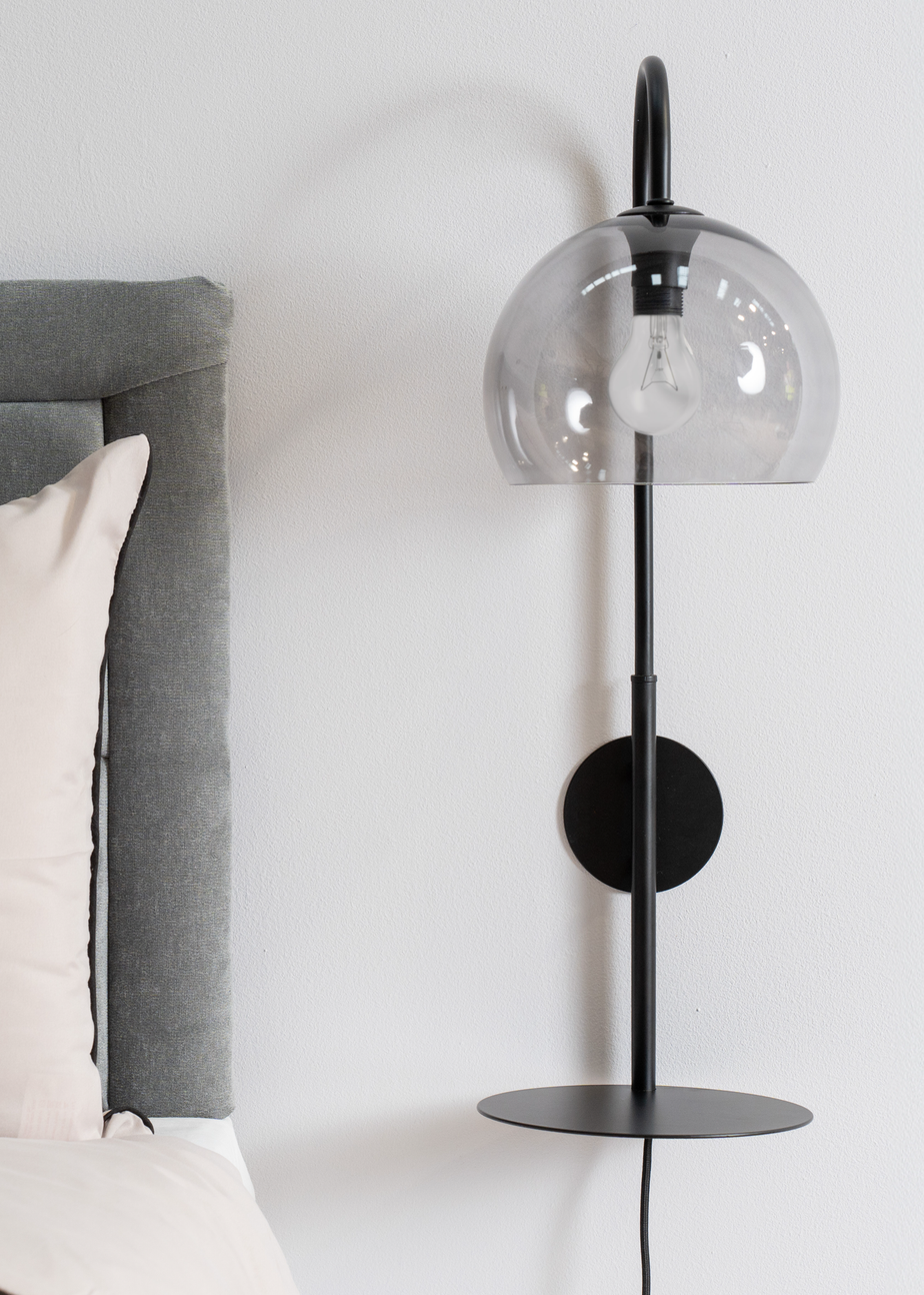 ValueLights Glenn Smoked Glass Globe Shade Wall Light with Shelf